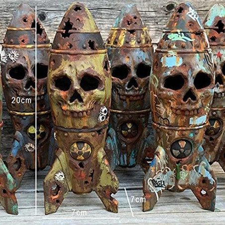 Décoration Métal Industriel - Fusée Post-Apocalyptique Tête de Mort 20 cm - 4 couleurs au choix !