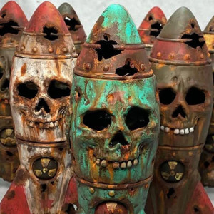 Décoration Métal Industriel - Fusée Post-Apocalyptique Tête de Mort 20 cm
