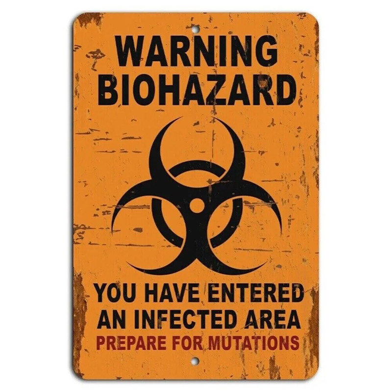 Plaque Métal "Biohazard – Zone Infectée & Mutations"