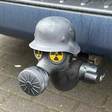 Vue de côté  Cache Crochet Voiture "Masque Nucléaire Toxic Ride" - 2 versions au choix !