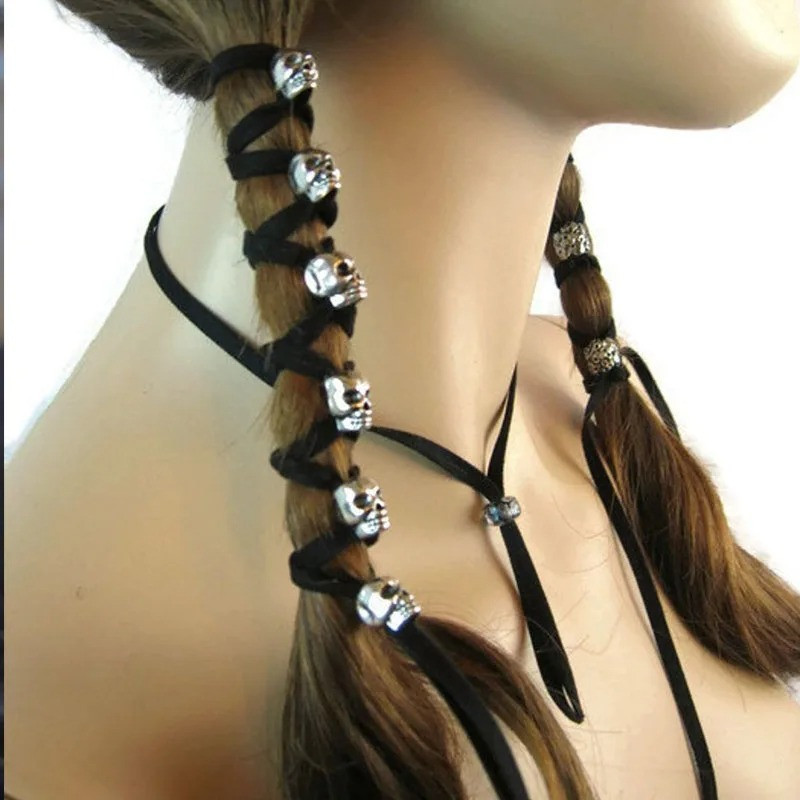 Vue Portée Perles Crâne pour Tresses – Kit Accessoire Cheveux Modele 1