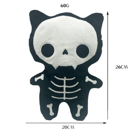Dimensions Peluche Chat Squelette Noir "Onyx" Doudou Gothique Tête de Mort (26cm)