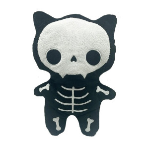 Peluche Chat Squelette Noir "Onyx" Doudou Gothique Tête de Mort (26cm)
