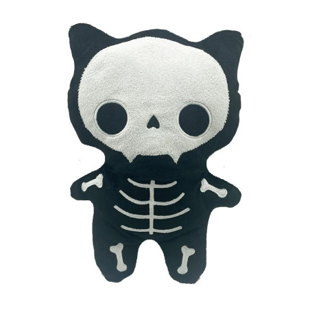 Peluche Chat Squelette Noir "Onyx" Doudou Gothique Tête de Mort (26cm)