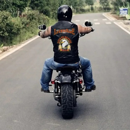 Magnifique Veste en Cuir Biker - Aigle “Live to Ride, Born to Be Free”