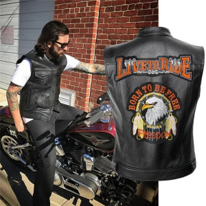 Veste en Cuir Biker - Aigle “Live to Ride, Born to Be Free”