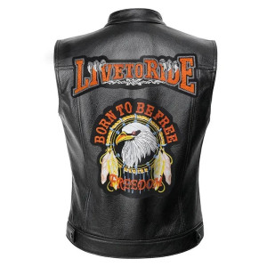Détails Veste en Cuir Biker - Aigle “Live to Ride, Born to Be Free”