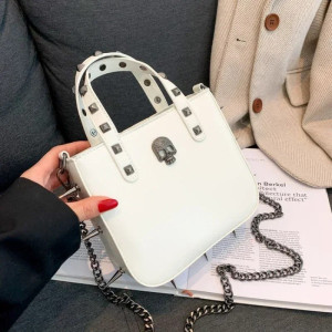 Sac à Main Gothique - Crâne Épineux & Clous Rebelles Couleur Blanc
