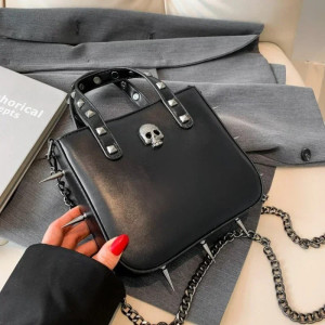 Sac à Main Gothique - Crâne Épineux & Clous Rebelles Couleur Noir