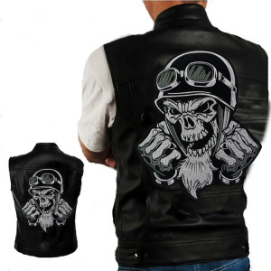 Patch Brodé Tête de Mort Biker "Poings de l'Enfer" 31.2 cm x 25.5 cm