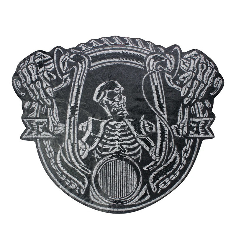 Avant Patch Brodé Tête de Mort "Pilote du Chaos" - 32 cm x 26.5 cm