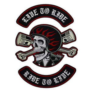 Patch Brodé Tête de Mort Biker "Live to Ride"
