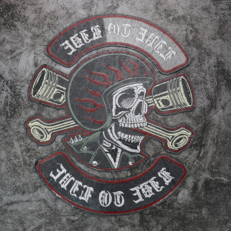 Vue Arrière  Patch Brodé Tête de Mort Biker "Live to Ride" - Grande Taille !