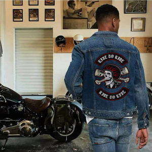 Vue Portée Patch Brodé Tête de Mort Biker "Live to Ride" - Grande Taille !
