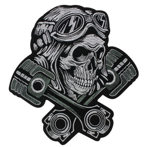 Patch Brodé Tête de Mort Biker "Motor Skull" - 26 cm x 28 cm