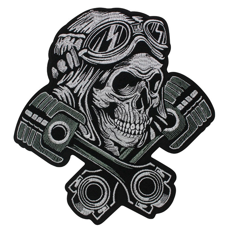 Patch Brodé Tête de Mort Biker "Motor Skull" - 26 cm x 28 cm