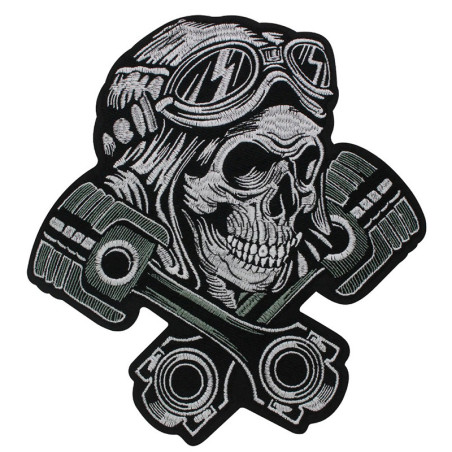Patch Brodé Tête de Mort Biker "Motor Skull" - 26 cm x 28 cm