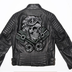 Patch Brodé Tête de Mort Biker "Motor Skull" - 26 cm x 28 cm