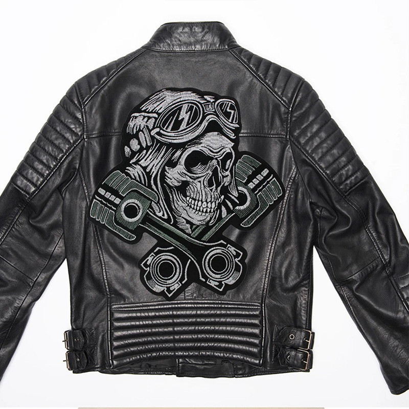 Patch Brodé Tête de Mort Biker "Motor Skull" - 26 cm x 28 cm