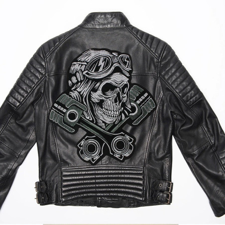 Patch Brodé Tête de Mort Biker "Motor Skull" - 26 cm x 28 cm