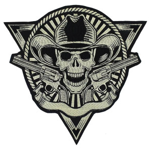 Patch Brodé Tête de Mort Western "Cowboy de l’Au-Delà" - 32.5 cm x 32.4 cm
