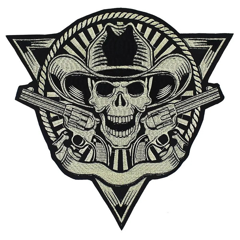 Patch Brodé Tête de Mort Western "Cowboy de l’Au-Delà" - 32.5 cm x 32.4 cm