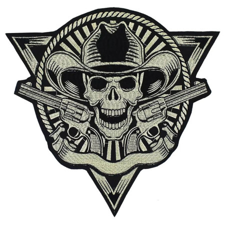 Patch Brodé Tête de Mort Western "Cowboy de l’Au-Delà" - 32.5 cm x 32.4 cm
