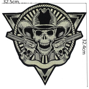 Dimensions Patch Brodé Tête de Mort Western "Cowboy de l’Au-Delà" - 32.5 cm x 32.4 cm