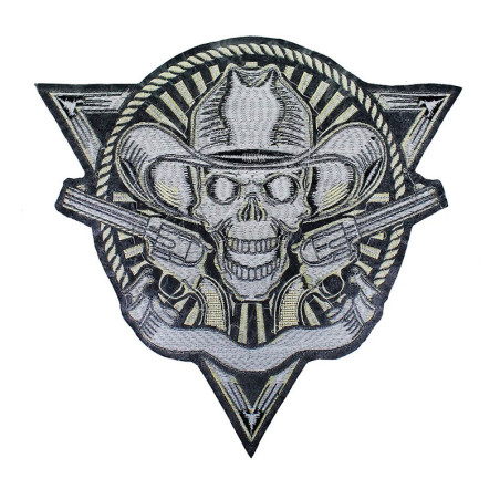 Vue Arrière Patch Brodé Tête de Mort Western "Cowboy de l’Au-Delà" - 32.5 cm x 32.4 cm