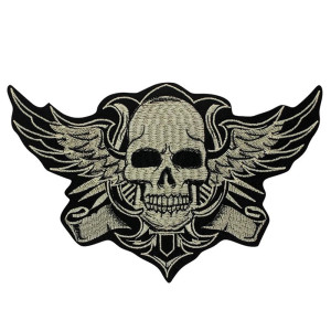 Patch Brodé Tête de Mort Ailé "Skull Rider" - 26 cm x 16.5 cm