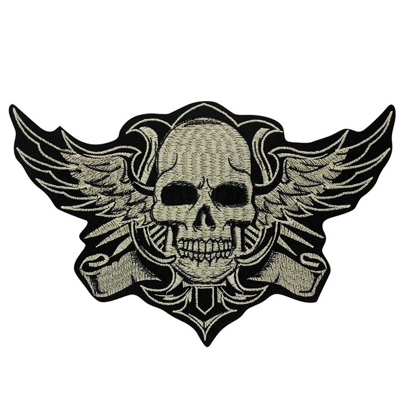 Patch Brodé Tête de Mort Ailé "Skull Rider" - 26 cm x 16.5 cm