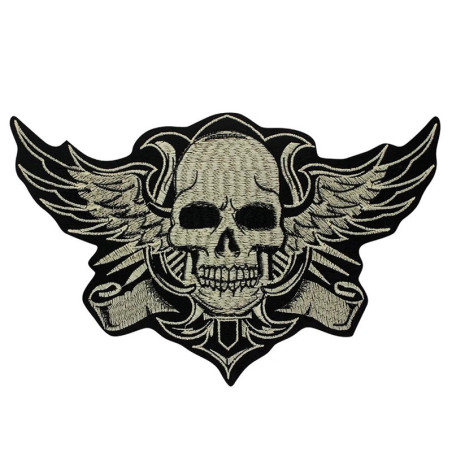Patch Brodé Tête de Mort Ailé "Skull Rider" - 26 cm x 16.5 cm