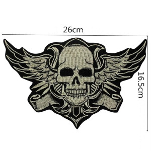 Dimensions Patch Brodé Tête de Mort Ailé "Skull Rider" - 26 cm x 16.5 cm