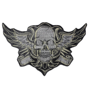 Vue détaillée Patch Brodé Tête de Mort Ailé "Skull Rider" - 26 cm x 16.5 cm