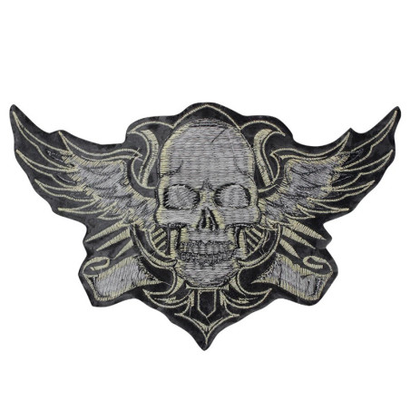 Vue détaillée Patch Brodé Tête de Mort Ailé "Skull Rider" - 26 cm x 16.5 cm