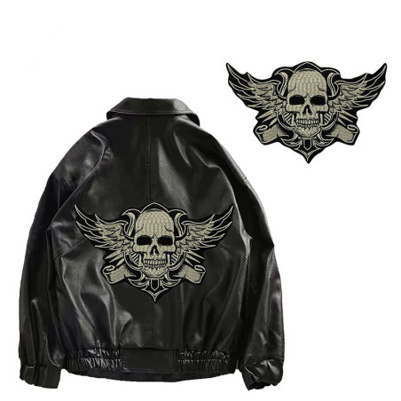 Patch Brodé Tête de Mort Ailé "Skull Rider" - 26 cm x 16.5 cm