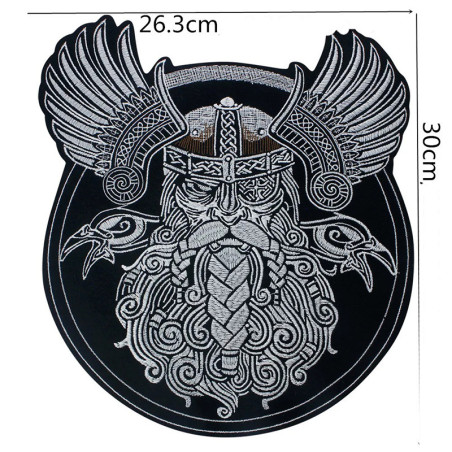 Dimensions Patch Brodé Viking "Odin le Guetteur" - 26.3 cm x 30 cm