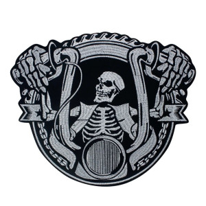 Magnifique Patch Brodé Tête de Mort Pilote du Chaos - 32 cm x 26.5 cm