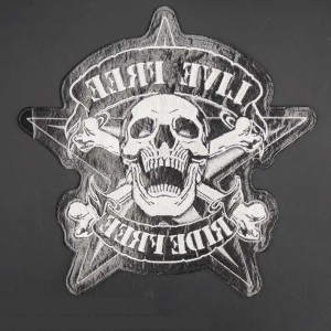 Vue Arrière  Patch Brodé Tête de Mort Biker – "Live Free, Ride Free" - 30 cm x 29.5 cm