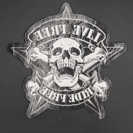 Vue Arrière  Patch Brodé Tête de Mort Biker – "Live Free, Ride Free" - 30 cm x 29.5 cm