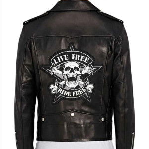 Patch Brodé Tête de Mort Biker – "Live Free, Ride Free" - 30 cm x 29.5 cm