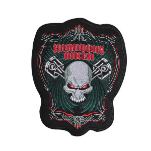 Vue générale Patch Brodé Tête de Mort Biker "Hardcore Rider" - 29.5 cm x 23.5 cm