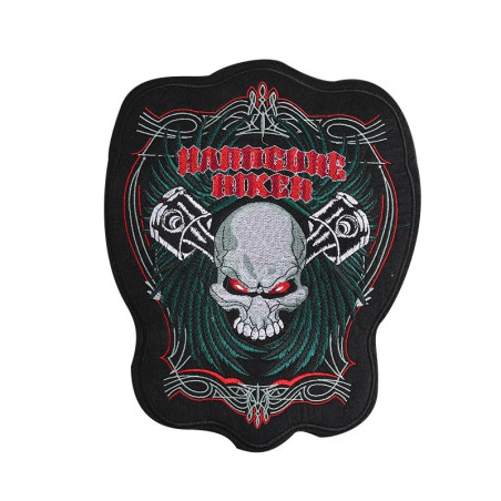 Vue générale Patch Brodé Tête de Mort Biker "Hardcore Rider" - 29.5 cm x 23.5 cm