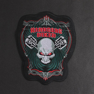 Patch Brodé Tête de Mort Biker "Hardcore Rider" - 29.5 cm x 23.5 cm