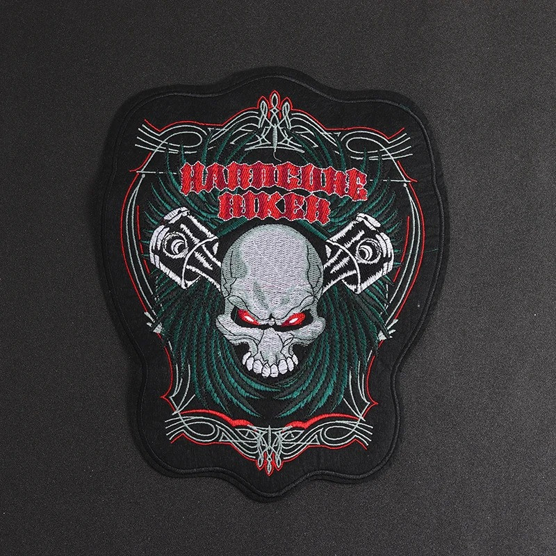 Patch Brodé Tête de Mort Biker "Hardcore Rider" - 29.5 cm x 23.5 cm