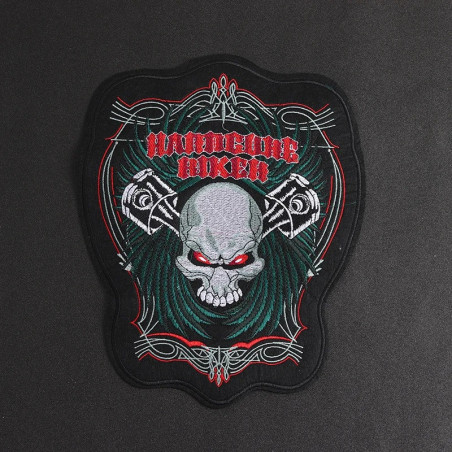 Patch Brodé Tête de Mort Biker "Hardcore Rider" - 29.5 cm x 23.5 cm