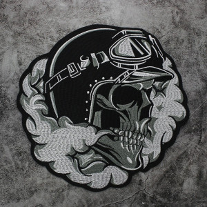 Avant Patch Brodé Tête de Mort Biker "Crâne Fumant" - 27 cm x 27 cm