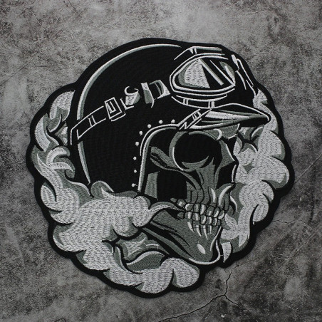Avant Patch Brodé Tête de Mort Biker "Crâne Fumant" - 27 cm x 27 cm