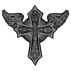 Vue Arrière  Patch Brodé Gothique – Croix Ailée "Symbole d’Ascension Noire" - 28.5 cm x 26 cm