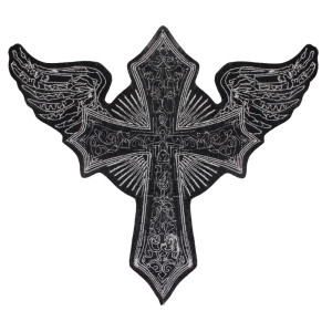 Avant Patch Brodé Gothique – Croix Ailée "Symbole d’Ascension Noire" - 28.5 cm x 26 cm